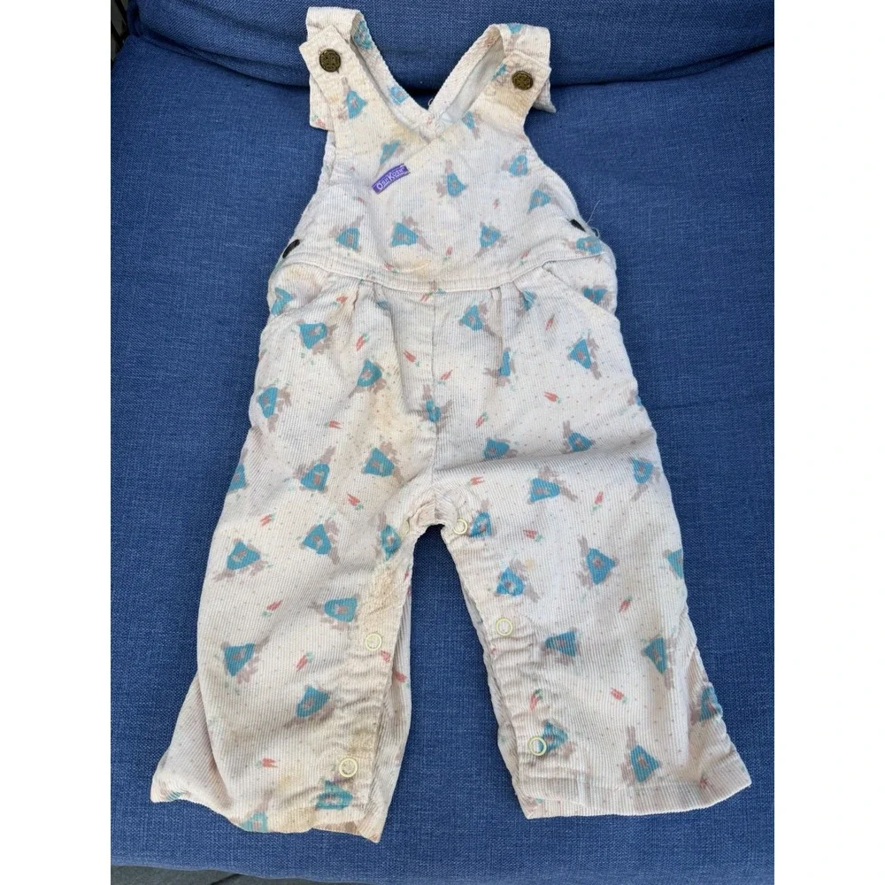 OshKosh B'Gosh 80s VTG Vestbak  Corduroy Bunny Rabbit Easter Overalls 12 months